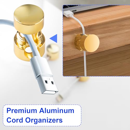 SmallCat 3 Sets Charger Holders for Cords, Gold Metal Cord Holder for Desk | Adjustable Cable Anchor Clips, Adhesive Cable Management Wire Organizers for Desk, Office, Nightstand - color: Gold, size: 3 Sets