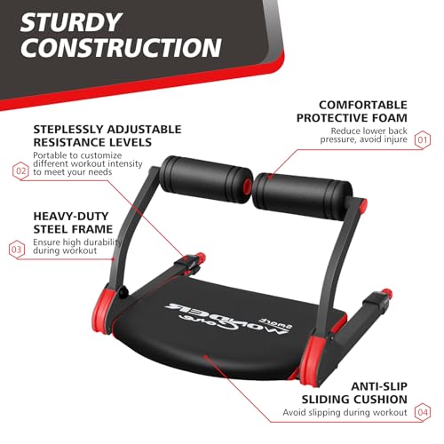 Wonder Core Smart, Ab Machine, Ab Workout Equipment, Sit Up Machine & Exercise Equipment, Ab Crunch Machine for Stomach Workout, Ab Core Trainer Abdominal Machine for Home Gym - color: Red