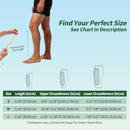 Soccer Shin Guards for Youth Adult, Shin Defender Calf Compression Sleeve with Honeycomb Pads, Lightweight Protective Shin Pads for Football, Ski, Basketball, Boxing, Includes Mesh Carry Bag