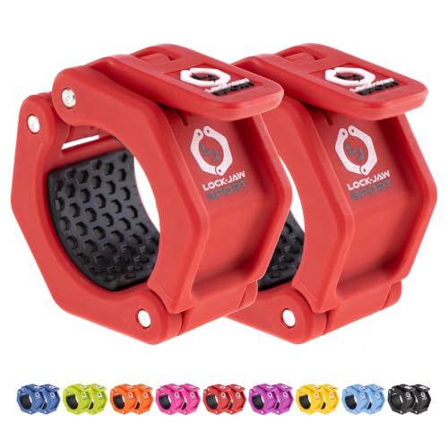 Lock-Jaw Barbell Collars Sport Olympic Barbell Clamps 2 Pcs – Heavy Duty Bar Clamps for 2” & 50mm Olympic Bars – Secure Weight Bar Clamps for Strength Training & Home Gym Accessories – Red - color: Red