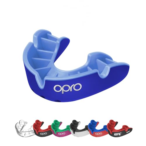 OPRO Silver Level Moldable Mouth Guard Essential Fit (Dark Blue/Blue) Kids Youth Boxing Mouthguard for MMA & Impact Sports, Easy Self-Fit Mouth Guard for Sports, Football, Hockey - Includes Case - color: Dark Blue/Blue, size: Youth (Under 10)