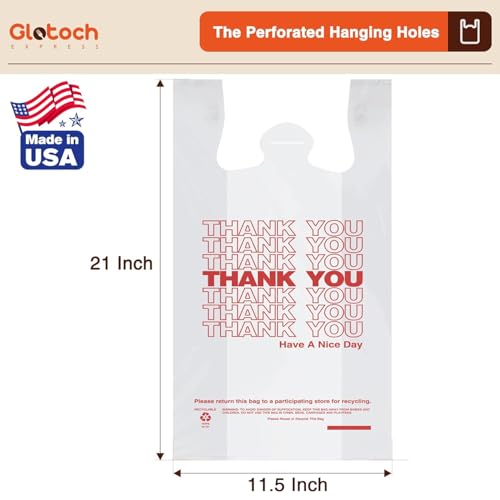 Glotoch (5K) 5000 Count Plastic Thank You Bags for Small Business in Bulk, 11.5 x 6.5 x 21" White Grocery Bags with Handles for Restaurant, Retail,Takeout, Stores, Shopping T-shirt Bag - color: White, size: 5000 Count
