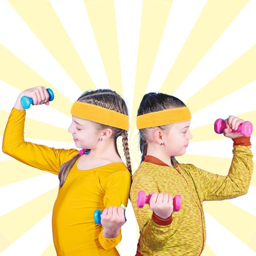 Bememo 36 Pcs Neon Sweatbands Set Soccer Party Favors Cotton Headbands Wristband Sweat Bands Soccer Mom Essentials for Football Fans Sporting Events 80 90s Glow Party - color: Yellow, size: Small