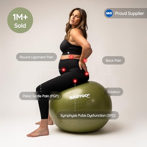 BABYGO Birthing Ball - Pregnancy Yoga Labor & Exercise Ball & Book Set Trimester Targeting, Maternity Physio, Birth & Recovery Plan Included Anti Burst Eco Friendly - color: Olive, size: 65cm - Manual