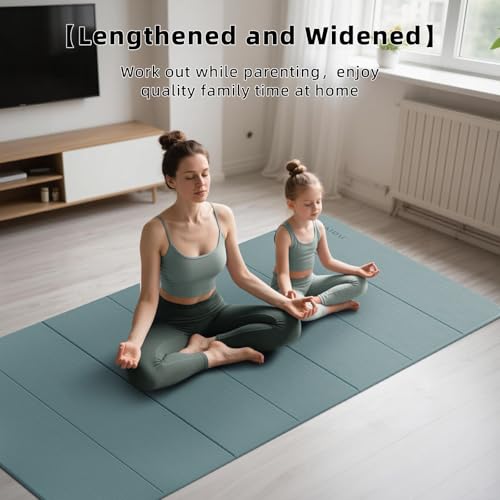 PAIDU Foldable Yoga Mat (10MM) 75‘’x40‘“ Quick Fold，Easy Storage | TPE Non-Slip Design, Ea Extra Long/Wide for Indoor Yoga, Pilates and Outdoor Travel Workouts - color: Deep green+Black