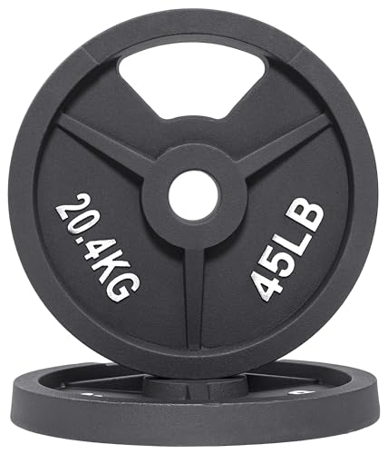 Fitvids 2-Inch Olympic and 1-Inch Standard Cast Iron Weight Plate for Strength Training & Weightlifting, Multiple Weights Available - color: Standard (1-Inch Center), style: 45LB Pair