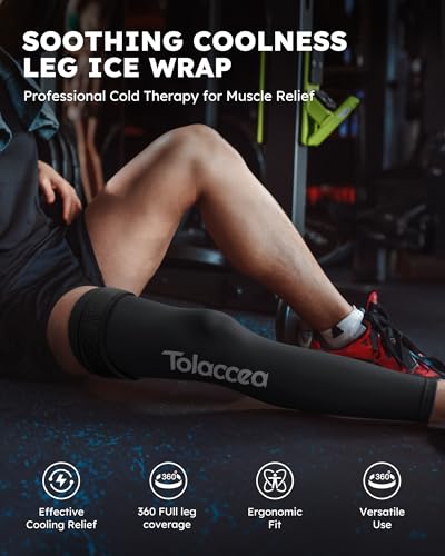 Tolaccea Full Leg Ice Pack Wrap with 360° Coverage with Strap for Muscle Recovery After Exercise, Ice Pack Wrap Around Entire Leg for Pain Relief, Foot Calf and Thigh Legs Shins Hamstrings (Large) - size: Large
