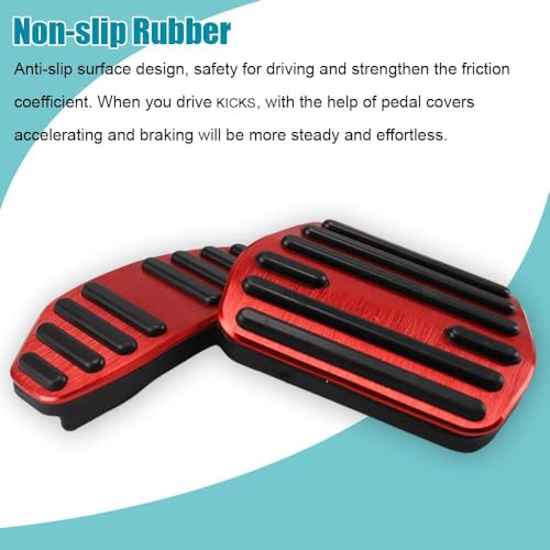 LEXLEY,with Kicks Logo 2PCS Anti-Slip Aluminum Brake Gas Pedal Pads,Auto No Drilling Accelerator Pedal Covers Only for Nissan 2018-2025 Kicks-RED - color: RED