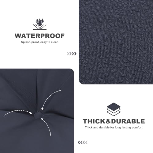 Outdoor Swing Cushions,Waterproof Swing Cushions 3 Seater Replacement with Backrest,Outdoor Thickened Bench Cushion with Ties for Porch,Patio,Backyard,Garden (Navy Blue 60 * 40 in) - color: Navy Blue, size: 60x 40 inches