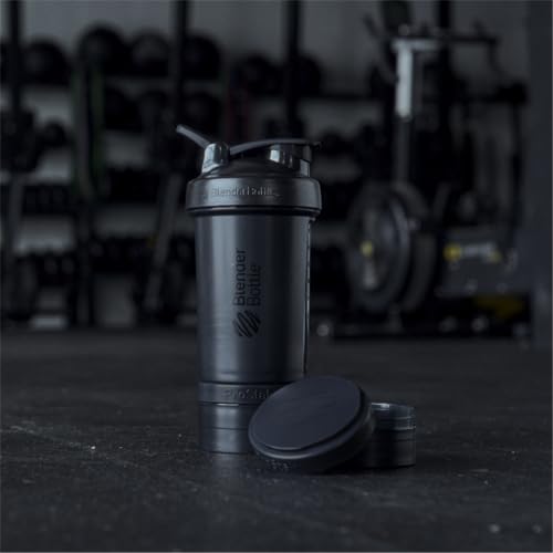 BlenderBottle Shaker Bottle with Pill Organizer and Storage for Protein Powder, Classic V2 ProStak System, 22-Ounce, Midnight Black - color: Midnight Black