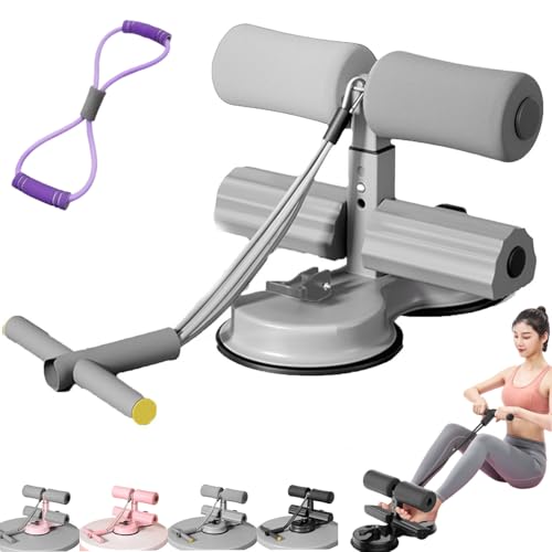Ab Training Auxiliary Device, Sit Up Bar Floor Exercise Equipment, Sit Up Machine and Ab Machine, Multi-functional Adjustable Ab Core Trainer with Double Suction Cup and Resistance Band - color: gray a#
