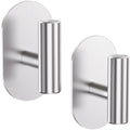 Aikzik Silver Adhesive Hooks Heavy Duty, Wall Hooks for Shower, Bathroom, Towel, Coat, Robe, Stainless Steel Hooks for Hanging, Waterproof & Rustproof Sticky Hooks for Walls No Damage- 2 Pack - color: Silver-2Pack