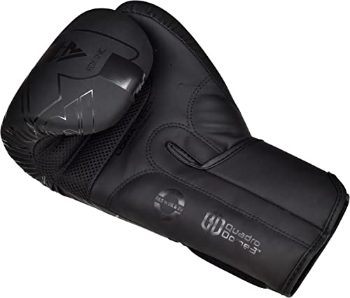 RDX Boxing Gloves, Pro Training Sparring, Maya Hide Leather, Muay Thai MMA Kickboxing, Men Women Adult, Heavy Punching Bag Focus Mitts Pads Workout, Ventilated Palm, Multi Layered, 8 10 12 14 16 18 Oz - color: BLACK, size: 14 OZ