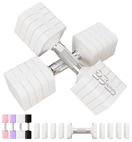 Adjustable Dumbbell Set for Women Men 7.5LB/10LB/15LB/20LB/25LB Pair | Stable Free Weight Hand Weights with Metal Handle for Home Gym Fitness Rehab Pilates Yoga Strength Training Equipments - color: White, size: 25LB SINGLE
