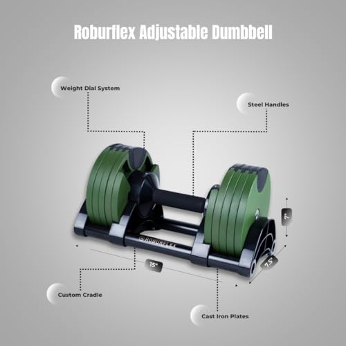 Adjustable Dumbbell (Single) 5-40/80lb, 5lb Increments, for Home Gym Fitness - Upto 20 weight settings - color: GREEN - 40LB Extendable