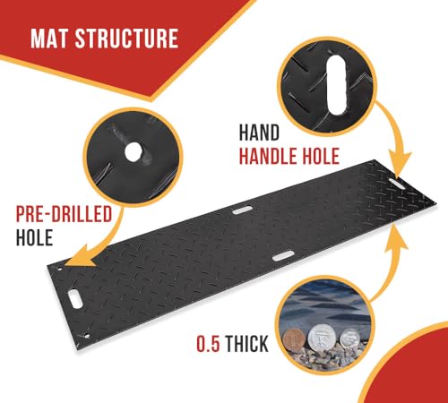 Mytee Products 3' x 8' Ground Protection Mats with Double Sided Diamond Plated Tread Design - High Density Polyethylene Mat, Easily Supports 90 Ton Loads on Lawns, Dirt, and Any Other Areas - color: Black, size: 1 - Pack