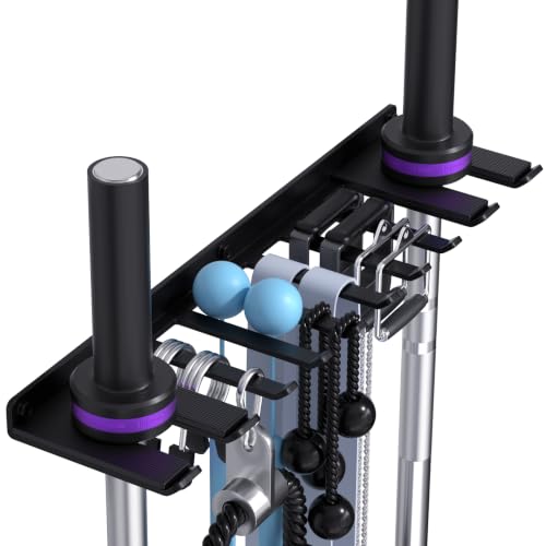 Home Gym Rack Wall Mount Barbell Holder, Multifunctional Two-in-One for Storage Barbells,Resistance Bands,Cable Accessories,Weight Lifting Belts,Jump Ropes and Chains