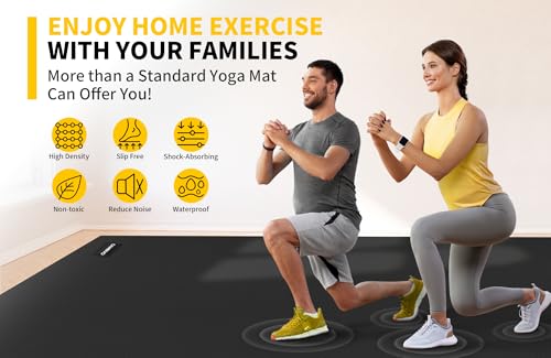 CAMBIVO Large Exercise Mat for Home Workout, 8'x6'/7'x5'/6'x4' (7 mm) Extra Thick Exercise Mat for Home Gym, Shoe-Friendly, Non-Slip Gym Mat for Jump Rope, Weights, Cardio, Fitness - color: 8'*6' Black