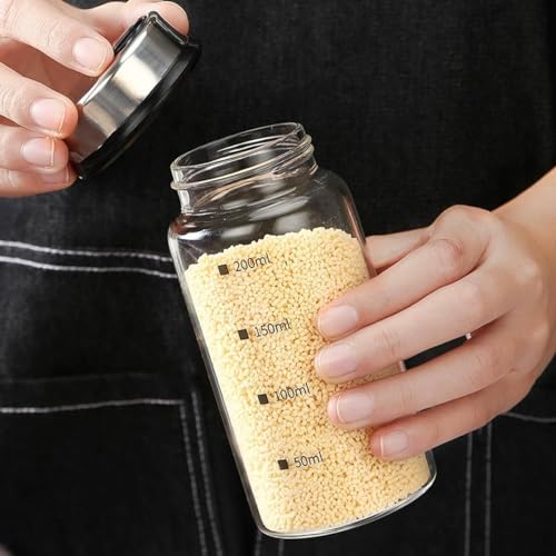 Verdental 7 oz Salt Pepper Shakers with 3 Adjustable Outlet Holes | Glass Spices Jar, Sugar Seasoning Cans for Kitchen, Restaurant, Baking, Dessert and Coffee Shops, BBQ Camping - size: 200ML(2.36*4.92 IN)