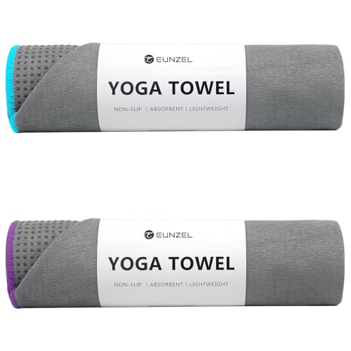 Eunzel 2 Pack Hot Yoga Towel with Grip Dot, Non Slip Yoga Mat Towe Sweat Absorbent Towel for Hot Yoga,Bikram, Pilates and Fitness 72" x 24", Grey - color: Grey