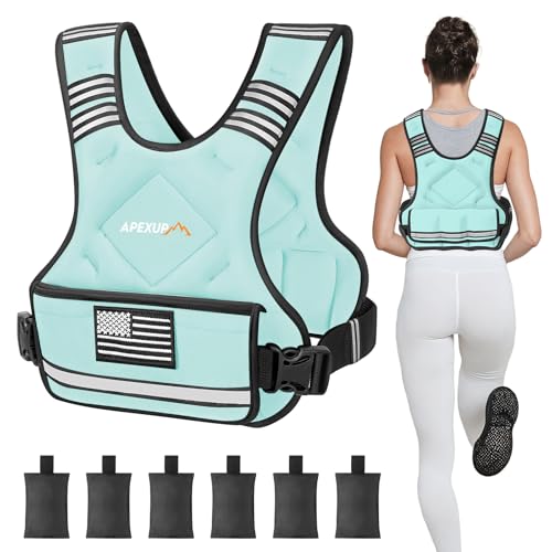 APEXUP Adjustable Weighted Vest, 4-10lb/12-18lb/20-32lb Vest with 6 Ironsand Weights and Large Pocket, Weight Vest for Men Women Strength Training, Running, Walking - color: Pastel Blue, size: 12-18lbs