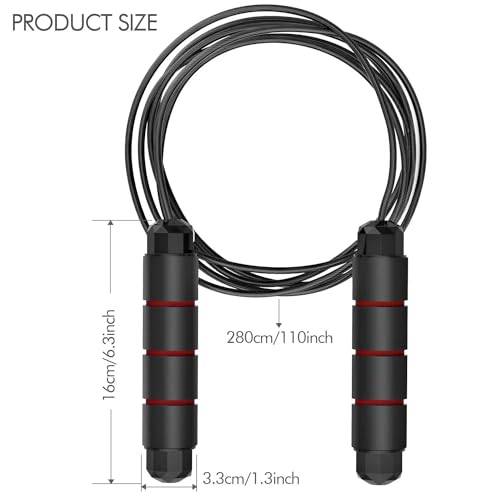Jump Rope, Tangle-Free Rapid Speed Jumping Rope, adjustable jump rope, suitable for women, men, and children, suitable for home gyms, sports and fitness equipment, and slim figures - color: Black+Red