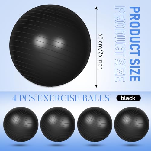Leyndo 4 Pcs 26 Inch Yoga Exercise Ball Pilates Pregnancy Birthing Fitness Ball with Quick Pump Anti Burst for Improved Posture, Balance, Yoga, Pilates, Training - color: Black