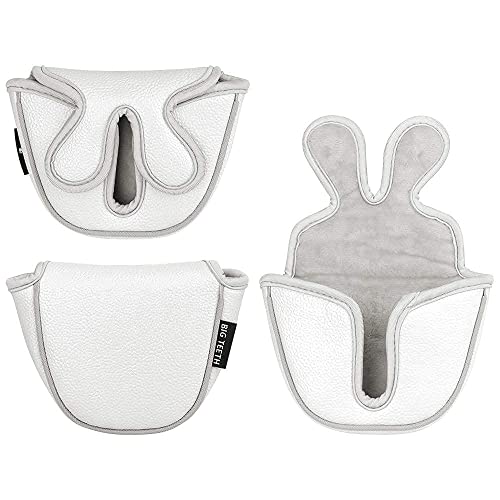 BigTeeth Golf Mallet Putter Head Cover Golf Club Protector Fit for Odessey Backstryke Centre Shaft Putter - color: White