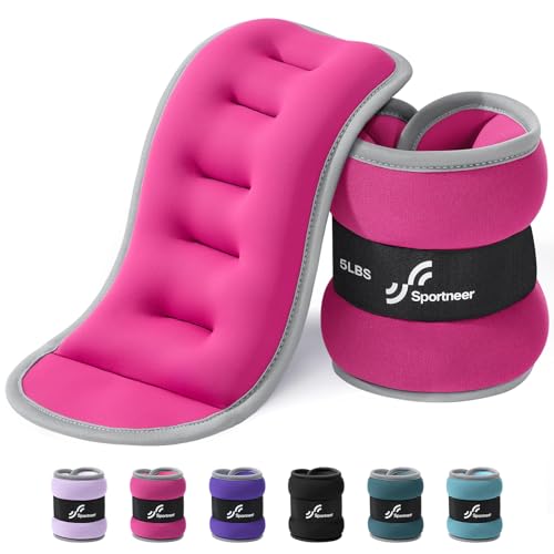 Sportneer Ankle Weights Wrist Weights Pair of 1/2/4/6/10 LBS for Men Women Kids Strength Training Wrist and Ankle Weights Set with Reflective Strips for Dancing Running Walking Fitness Workout Gym - color: Pink, size: 5 lbs x 2