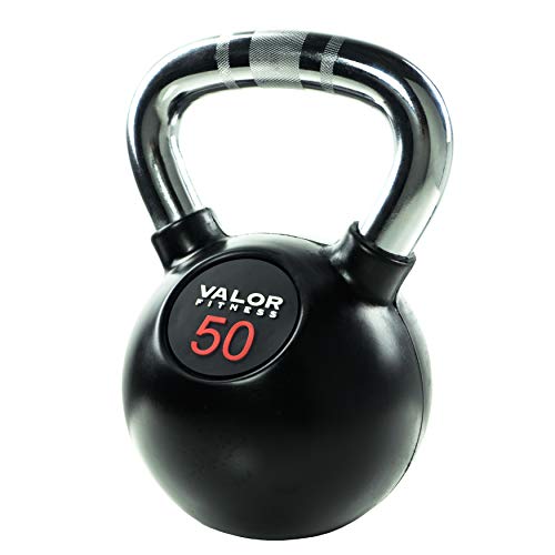 Valor Fitness Chrome Kettlebells – Solid Cast Iron Kettlebell with Chrome Finish, Strength Training Weight for Swings, Squats, Cleans & Home Gym Workouts - size: 50.0 Pounds