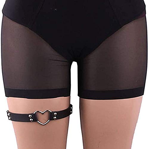 2PCS Leather Heart Garter - Adjustable Leg Ring for Cosplay, Spike Party - color: Black