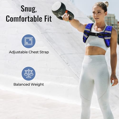 Zeerun Weighted Vest, 6lb/8lb/10lb/12lb/15lb/18lb/20lb/24lb/30lb for Men Women, Reflective Stripe Adjustable Buckle, Comfortable Durable Rucking Vest for Walking Running Strength Training - color: Blue, size: 6 Lb