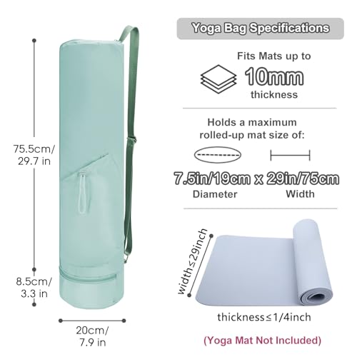 sportsnew Yoga Mat Bag, Full Zip Cargo Yoga Mat Carrier Bag with Drawstring Water Bottle Pocket and Bottom Wet Pocket, Exercise Yoga Mat Carrier Holder Multi-Functional Storage Bag Patent Pending - color: Mint Green, size: Medium pocket