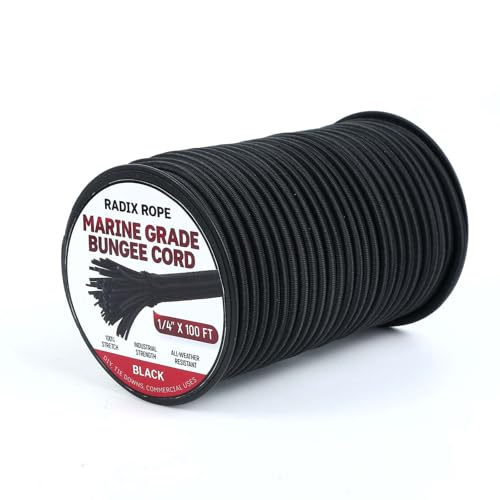 Marine Grade Bungee Cords Heavy Duty Outdoor - Bungee Cord Roll - 100% Stretch Elastic Cord and Absorbent Bungee Shock Cord for Kayak Deck, Camping, Crafting (1/4" x 100ft) - size: 1/4" x 100ft