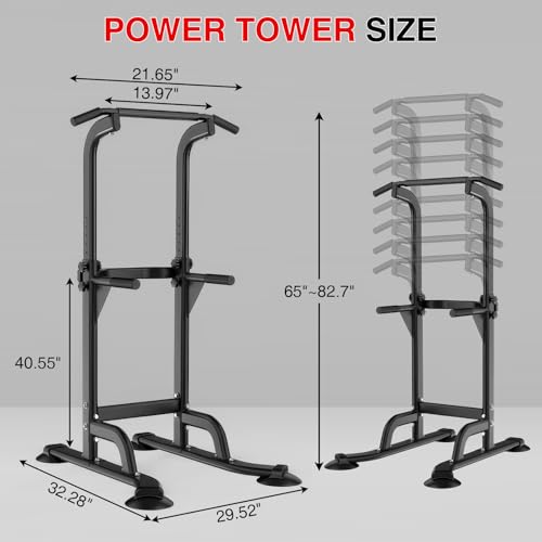 Power Tower Pull Up Bar and Dip Station for Home Gym, Adjustable Pull Up Bar with 300 Lbs Capacity, Free Standing Chin Up Bar for Strength Training, Men Women Teens