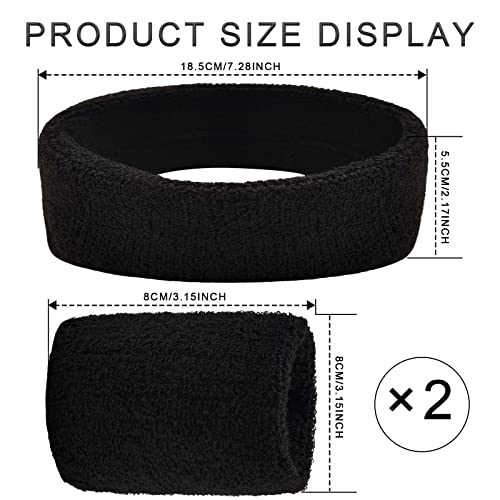 BLMHTWO 3 Pieces of Sweat Band Set, Headbands for Men Kids Sweatbands Including 1 Headband and 2 Wristbands Black Cotton Super Soft and Comfy Sweatband for Tennis Working Out Boxing Gym - color: black