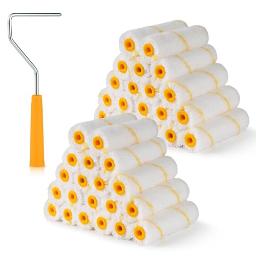 Mister Rui 40 Pieces 4-Inch Paint Roller Covers - 9mm Nap Microfiber Rollers for Walls, Cabinets, Trim, Compatible with All Paints and Stains, Reusable and Easy to Clean