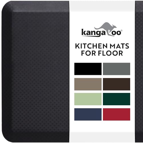 KANGAROO Anti Fatigue Mats for Kitchen Floor, 70x24 Runner, 3/4 Inch Cushioned Ergonomic Mat, Reduce Foot Pressure, Waterproof Comfort Rug for Under Sinks, Office Standing Desk, Store Floors, Black - color: Black, size: 70" x 24" x 0.8"
