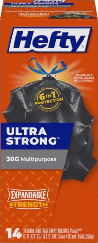 Hefty Strong Large Trash Bags, Black, 30 Gallon 14 Count (Pack of 6) - size: 14 Count (Pack of 6)