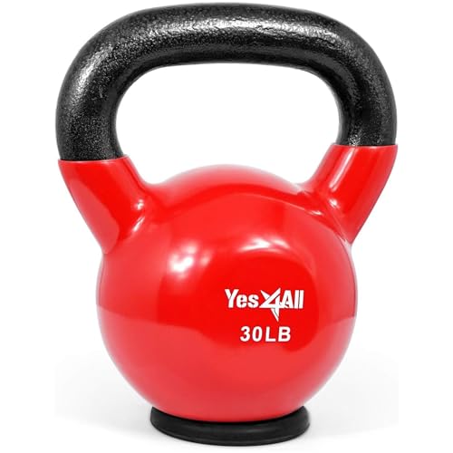 Yes4All Kettlebells Rubber Base, Kettlebell Set for Women, Strength Training Kettlebells Weights (10-65 lbs) - color: G. 30LB - Red