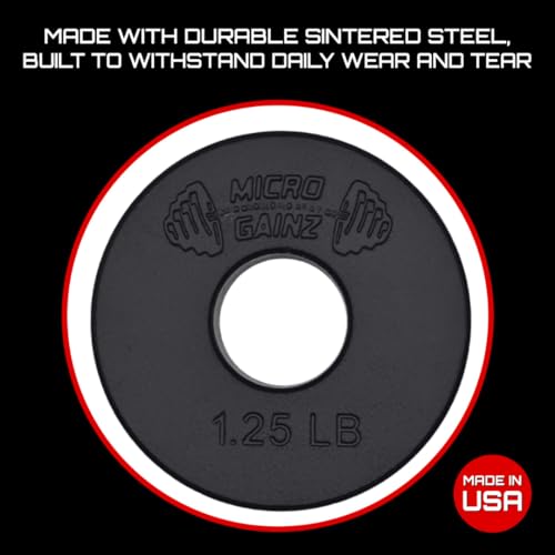 Micro Gainz Standard 1-Inch Center Hole Fractional Weight Plates Set of 2 Plates, Choose Set (.25LB-1.25LB), Designed for Standard 1-inch Barbells & Dumbbells, Made In USA - color: 1.25lb Black