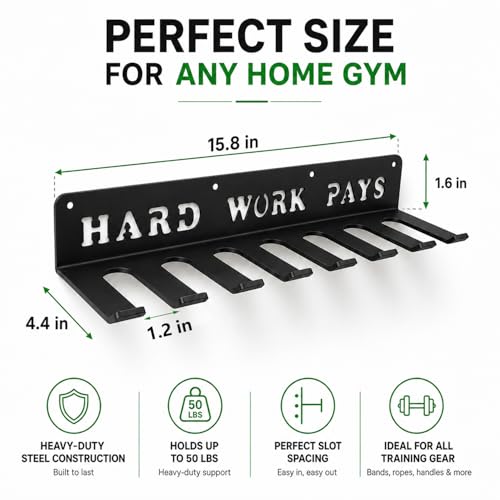 Home Gym Accessories Organization Storage Rack Equipment For Home 8 Hook Wall Hanger Display Gear Barbells Resistance Bands Jump Ropes Lifting Belt Hanger Accessories Hardware Included - color: Hard work pays