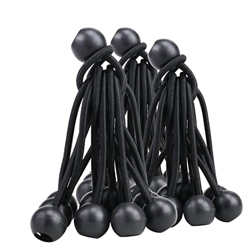 AOPRIE 30 Pack Bungee Balls, Black Ball Bungee Heavy Duty Heavyweight 4 inches Tarp Bungee Cords, Weather Resistant Tie Down Strap 4mm Thickness - for Camping, Tents, Cargo, Holding Wire and Hoses - size: 4 In Balls