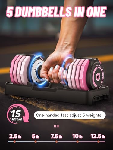 Adjustable Dumbbells Set, 1-Sec Fast Adjustable 5 Free Weights, Premium Comfort Non-slip Metal Handle, Compact Size for Full Body Home Workout