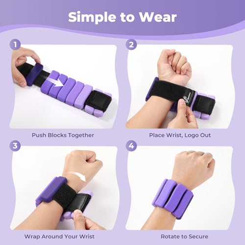 Sportneer Wrist & Ankle Weights for Women & Men Set of 2 (1LB/2LB Each) - Soft Silicone Arm & Leg Weights for Pilates, Yoga, Walking, Barre, Home Workout, Water Aerobics - color: Halo Violet, size: 2 Lb Pair (1 Lb Each)