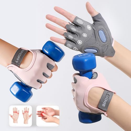 Fingerless Cycling Gloves Women Men Anti-Slip Shockproof Mesh Lightweight Workout Gloves Gym Exercise Fitness Rowing - color: Pink, size: Large