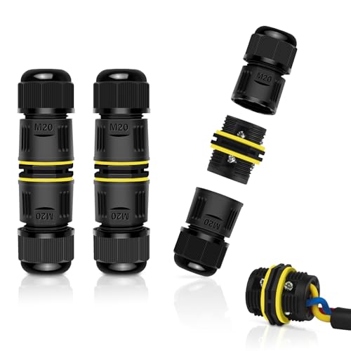 NineLeaf Waterproof Electrical Cable Connector, 3PK 3-PIN M20 Extension Electrical Cable Protector for Diameter Ø5-12mm, IP68 Outdoor Power Wire Connect Joint for Garden, Water, Pond, Lights - size: 3PK, style: Screw Tighten