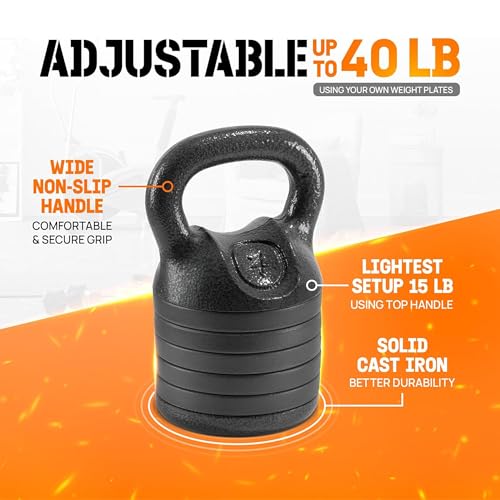 Yes4All Adjustable Kettlebell Set, 20–40 LB Weight Set, Solid Cast Iron Handle with Spacer Disks & Secure Lock, Space-Saving Kettlebell for Home Gym Strength Training, Black - size: 20 Pounds