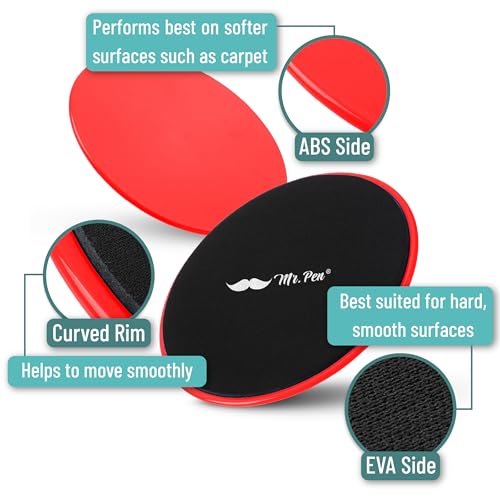Mr. Pen Core Sliders for Working Out - 2 Pack Dual Sided Workout Sliders Discs - color: Red