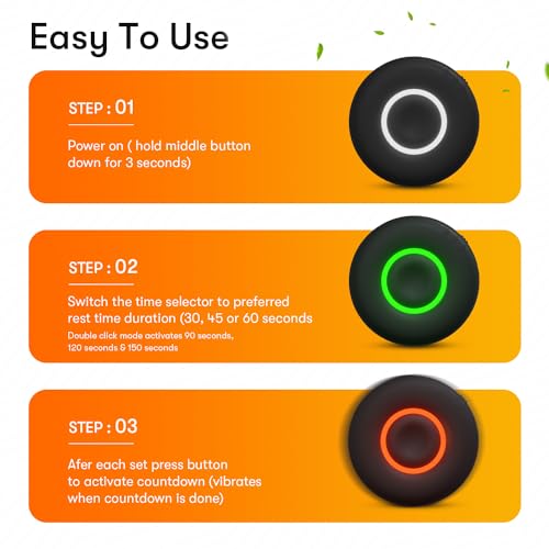 Rest Time Fitness Timer - Countdown Gym Timer and Stopwatch, Vibrating, Compact Design, Rechargeable Battery